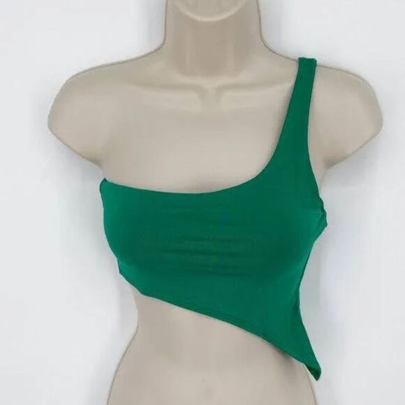 Naked Wardrobe Green Smooth Side Asymmetrical Crop Top NWT Sz XL NW-T2619 - Picture 11 of 11